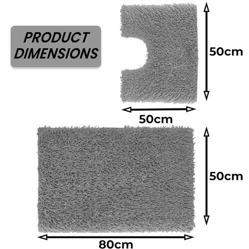 OLIVIA ROCCO Como 2 Piece Grey Bath Mat And Pedestal Set Non-Slip Super Absorbent Cotton Easy-Care Hotel-Quality Textile