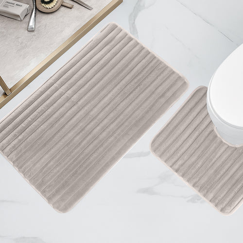 OLIVIA ROCCO 2 Piece Ribbed Bath Mat Set Natural Extra Soft Non Slip Super Absorbent Easy