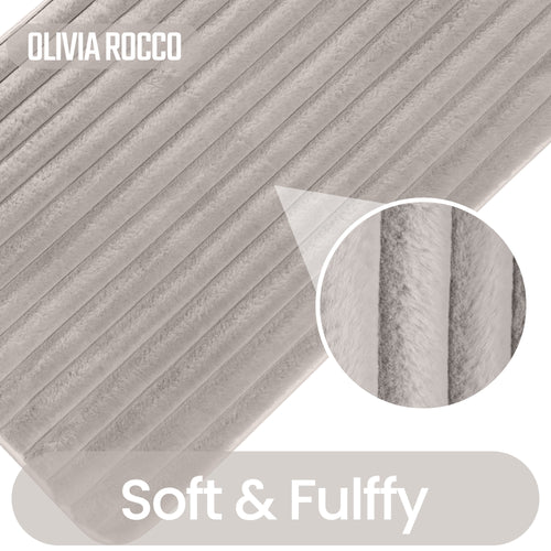 OLIVIA ROCCO 2 Piece Ribbed Bath Mat Set Natural Extra Soft Non Slip Super Absorbent Easy