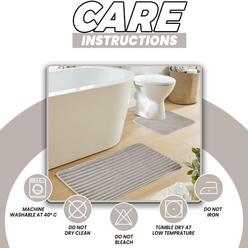 OLIVIA ROCCO 2 Piece Ribbed Bath Mat Set Natural Extra Soft Non Slip Super Absorbent Easy