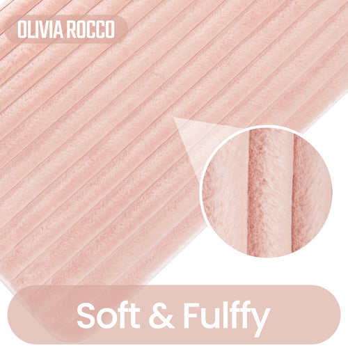 OLIVIA ROCCO 2 Piece Ribbed Bath Mat Set Pink Extra Soft Non Slip Super Absorbent