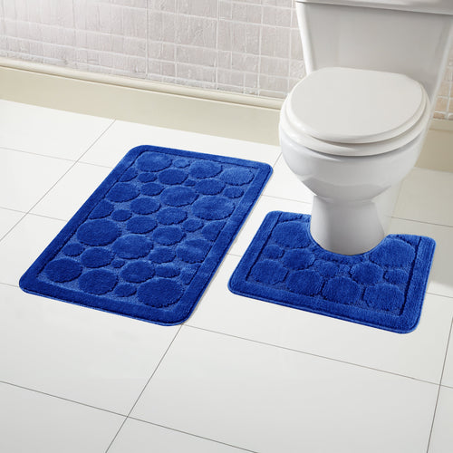 OLIVIA ROCCO Cali Bubbles 2 Piece Royal Blue Bath Mat And Pedestal Set Non Slip Easy-Care Hotel-Quality Textile