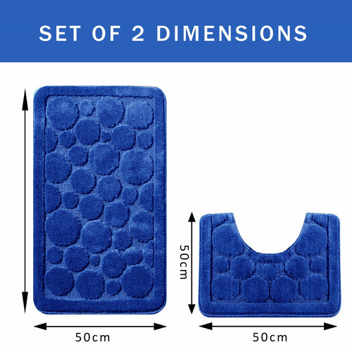OLIVIA ROCCO Cali Bubbles 2 Piece Royal Blue Bath Mat And Pedestal Set Non Slip Easy-Care Hotel-Quality Textile
