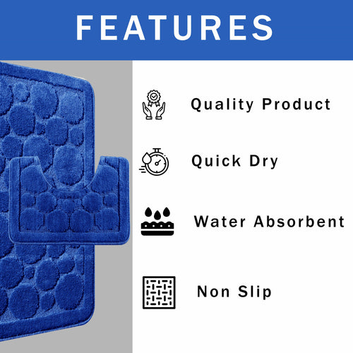 OLIVIA ROCCO Cali Bubbles 2 Piece Royal Blue Bath Mat And Pedestal Set Non Slip Easy-Care Hotel-Quality Textile