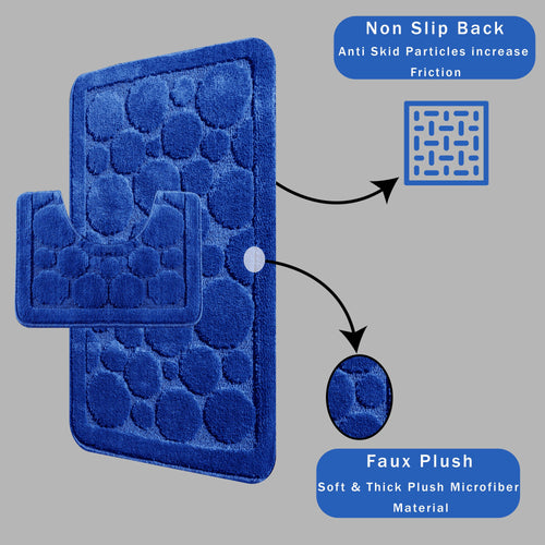OLIVIA ROCCO Cali Bubbles 2 Piece Royal Blue Bath Mat And Pedestal Set Non Slip Easy-Care Hotel-Quality Textile