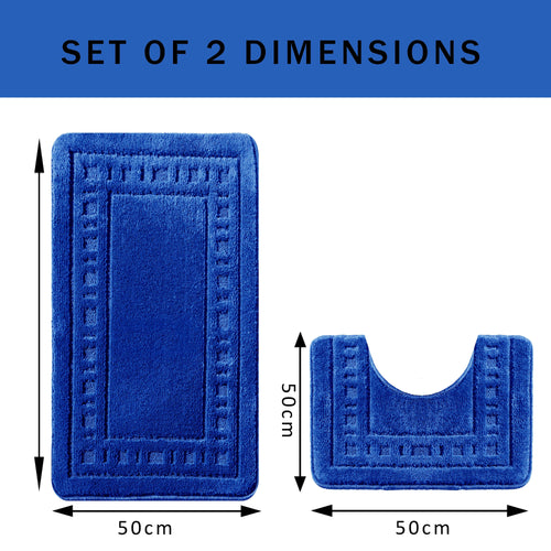 OLIVIA ROCCO Miami 2 Piece Royal Blue Bath Mat and Pedestal Set Non Slip Soft Absorbent