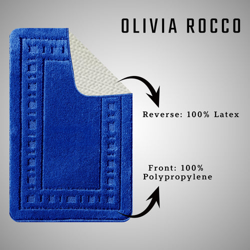 OLIVIA ROCCO Miami 2 Piece Royal Blue Bath Mat and Pedestal Set Non Slip Soft Absorbent