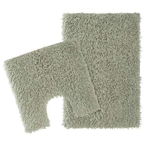 OLIVIA ROCCO Como 2 Piece Sage Green Bath Mat And Pedestal Set Non Slip Super Absorbent
