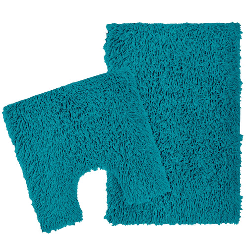 OLIVIA ROCCO Como 2 Piece Teal Bath Mat And Pedestal Set Non Slip Super Absorbent Cotton Hotel-Quality Everyday Comfort