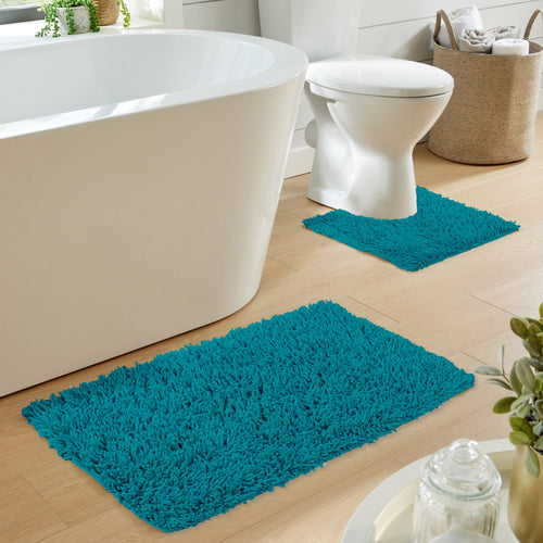 OLIVIA ROCCO Como 2 Piece Teal Bath Mat And Pedestal Set Non Slip Super Absorbent Cotton Hotel-Quality Everyday Comfort