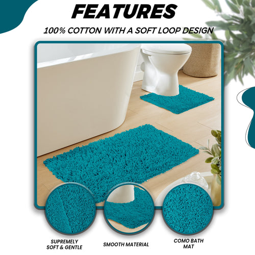OLIVIA ROCCO Como 2 Piece Teal Bath Mat And Pedestal Set Non Slip Super Absorbent Cotton Hotel-Quality Everyday Comfort
