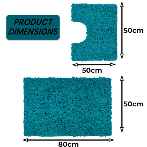 OLIVIA ROCCO Como 2 Piece Teal Bath Mat And Pedestal Set Non Slip Super Absorbent Cotton Hotel-Quality Everyday Comfort