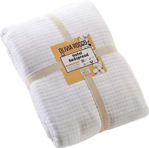 OLIVIA ROCCO Hotel Collection Quilted Bedspread 240x260 cm White and Grey 100% Sustainable Cotton Super Soft Easy-Care Home Essential