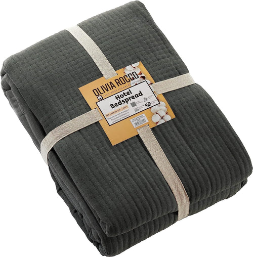OLIVIA ROCCO Hotel Collection Quilted Bedspread 240x260 cm White and Grey 100% Sustainable Cotton Super Soft Easy-Care Home Essential
