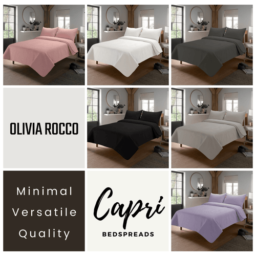 OLIVIA ROCCO Capri Embossed Luxury Bedspread Set With Quilted Throw And Duvet Matching