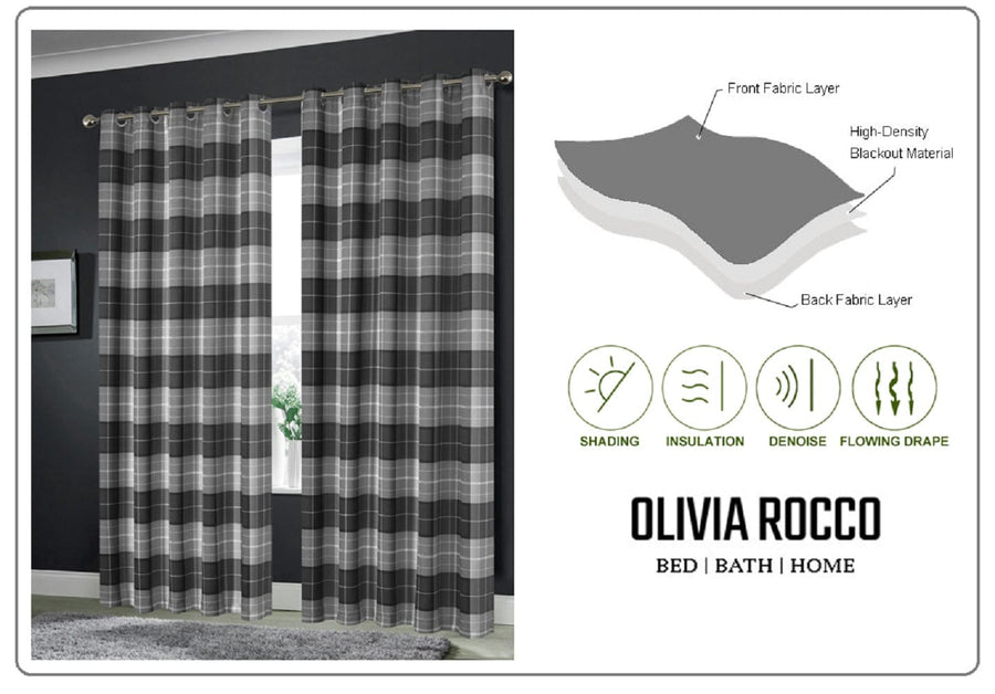 OLIVIA ROCCO Blackout Thermal Curtains Check Marble Design Light Blocking Panels Multiple