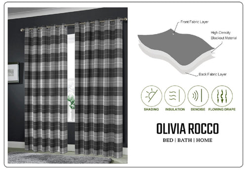 OLIVIA ROCCO Blackout Thermal Curtains Check Marble Design Light Blocking Panels Multiple
