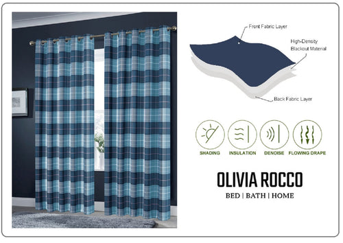 OLIVIA ROCCO Blackout Thermal Curtains Check Marble Design Light Blocking Panels Multiple