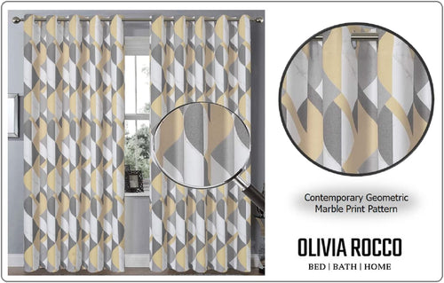 OLIVIA ROCCO Blackout Thermal Curtains Check Marble Design Light Blocking Panels Multiple