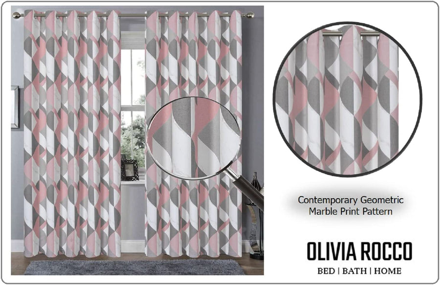OLIVIA ROCCO Blackout Thermal Curtains Check Marble Design Light Blocking Panels Multiple