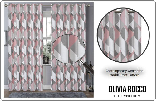 OLIVIA ROCCO Blackout Thermal Curtains Check Marble Design Light Blocking Panels Multiple