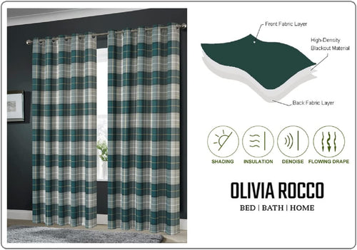 OLIVIA ROCCO Blackout Thermal Curtains Check Marble Design Light Blocking Panels Multiple