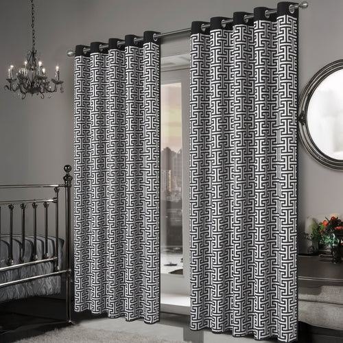 OLIVIA ROCCO Milano Geometric Blackout Curtains Thermal Insulated Eyelet Pair Pencil Pleat