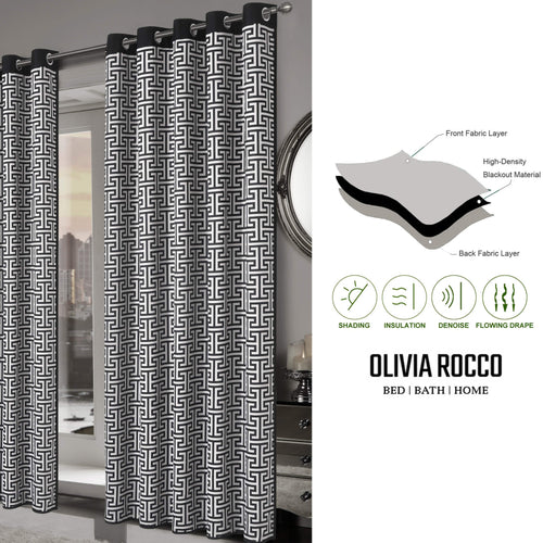 OLIVIA ROCCO Milano Geometric Blackout Curtains Thermal Insulated Eyelet Pair Pencil Pleat