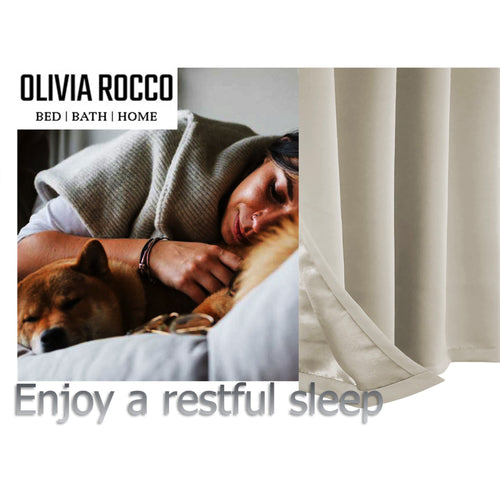 OLIVIA ROCCO Blackout Thermal Eyelet Curtains Natural colour Energy Efficient Ring Top