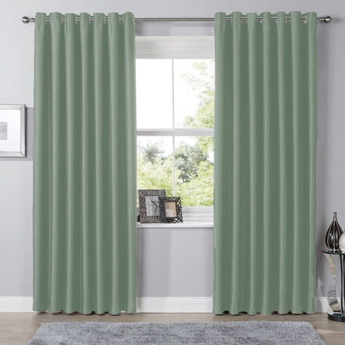 OLIVIA ROCCO Blackout Sage Green Eyelet Curtains Thermal Ring Top Window Treatments