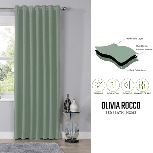 OLIVIA ROCCO Blackout Sage Green Eyelet Curtains Thermal Ring Top Window Treatments