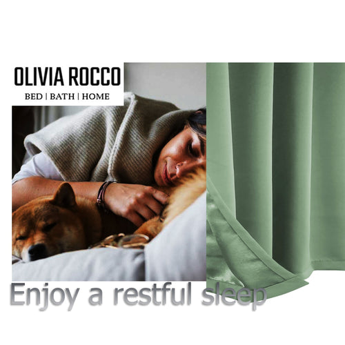OLIVIA ROCCO Blackout Sage Green Eyelet Curtains Thermal Ring Top Window Treatments