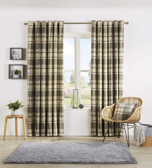 OLIVIA ROCCO Check Pattern Curtains With Matching Cushion Covers Premium Cotton Mix