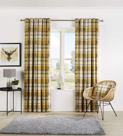 OLIVIA ROCCO Check Pattern Curtains With Matching Cushion Covers Premium Cotton Mix