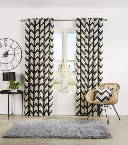 OLIVIA ROCCO Chevron Curtain Panels With Matching Cushion Covers Cotton Mix Easy Care