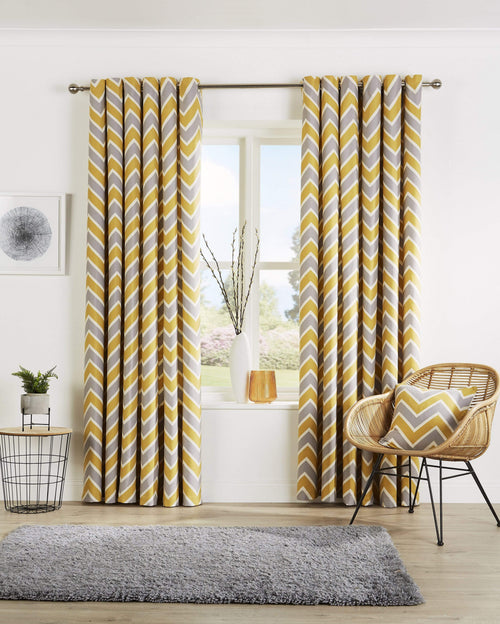 OLIVIA ROCCO Chevron Curtain Panels With Matching Cushion Covers Cotton Mix Easy Care