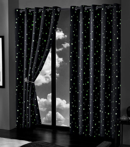 OLIVIA ROCCO Glow In The Dark Blackout Curtains With Thermal Panels Eyelet Pencil Pleat