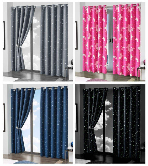 OLIVIA ROCCO Glow In The Dark Blackout Curtains With Thermal Panels Eyelet Pencil Pleat