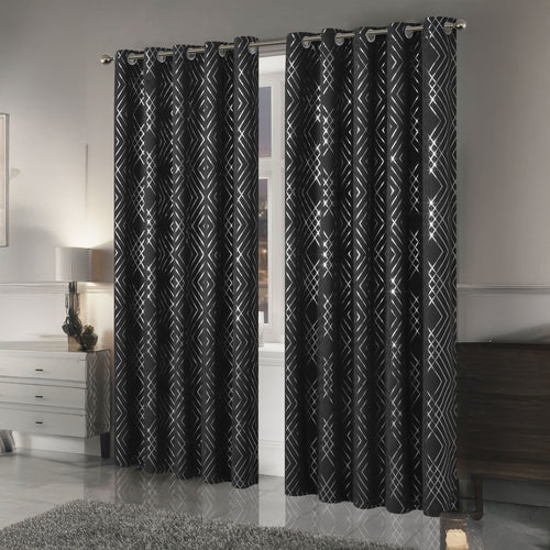 OLIVIA ROCCO Geometric Sparkle Blackout Curtains Black Thermal Insulated Eyelet Ring Top
