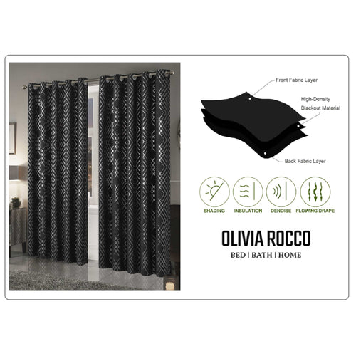 OLIVIA ROCCO Geometric Sparkle Blackout Curtains Black Thermal Insulated Eyelet Ring Top