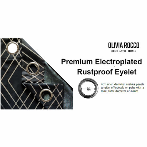 OLIVIA ROCCO Geometric Sparkle Blackout Curtains Black Thermal Insulated Eyelet Ring Top