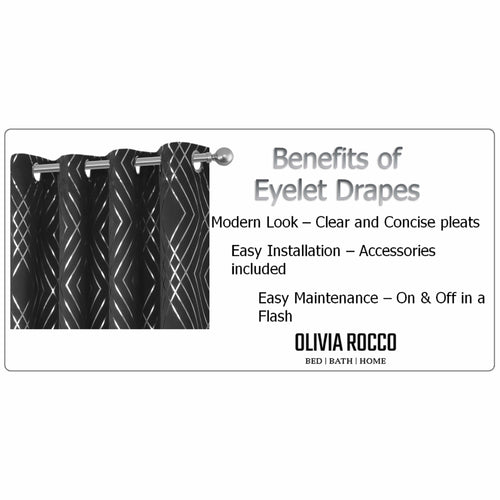 OLIVIA ROCCO Geometric Sparkle Blackout Curtains Black Thermal Insulated Eyelet Ring Top