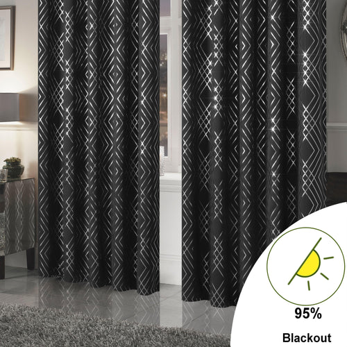 OLIVIA ROCCO Geometric Sparkle Blackout Curtains Black Thermal Insulated Eyelet Ring Top