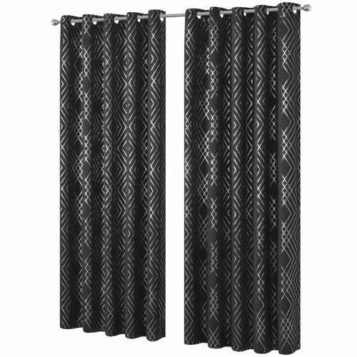 OLIVIA ROCCO Geometric Sparkle Blackout Curtains Black Thermal Insulated Eyelet Ring Top