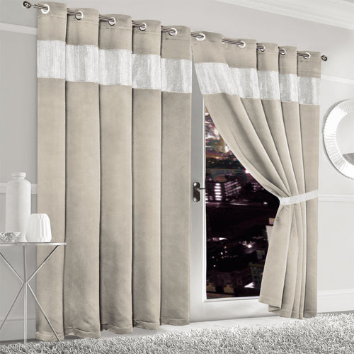 OLIVIA ROCCO Diamante Natural Blackout Eyelet Curtains With Tie Backs Thermal Ring Top