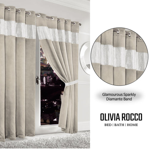 OLIVIA ROCCO Diamante Natural Blackout Eyelet Curtains With Tie Backs Thermal Ring Top