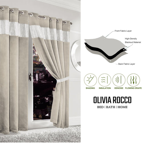 OLIVIA ROCCO Diamante Natural Blackout Eyelet Curtains With Tie Backs Thermal Ring Top