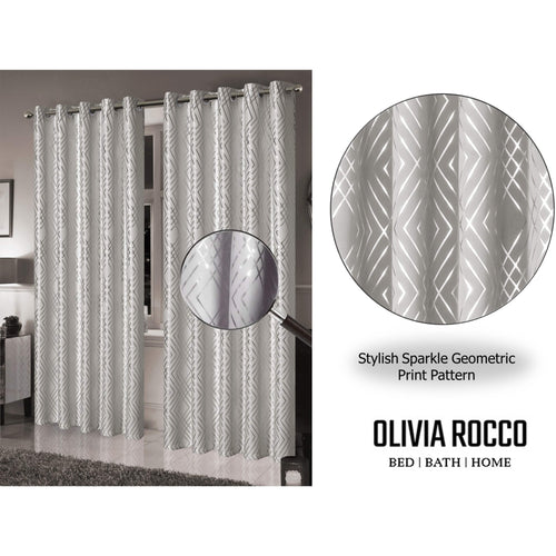 OLIVIA ROCCO Geometric Sparkle Blackout Curtains Natural Thermal Insulated Eyelet Ring Top