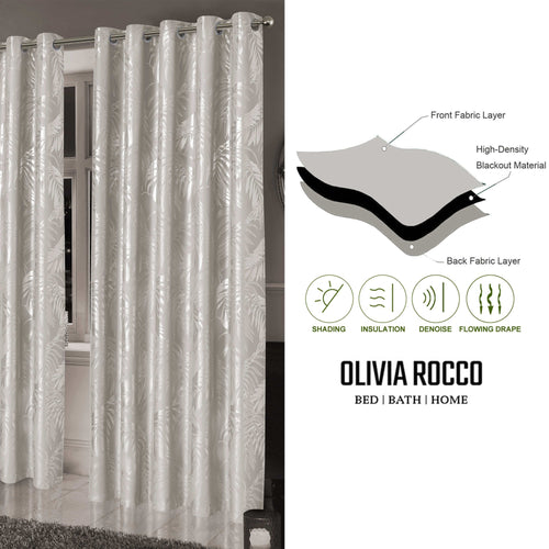 OLIVIA ROCCO Leaf Natural Sparkle Blackout Curtains Super Soft Thermal Insulated Eyelet