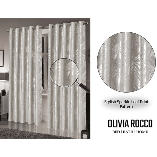 OLIVIA ROCCO Leaf Natural Sparkle Blackout Curtains Super Soft Thermal Insulated Eyelet